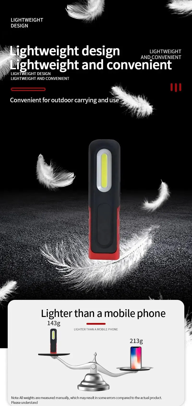 Portable USB Rechargeable Magnetic COB LED Work Light Hanging Lamp with Battery - Camping Torch