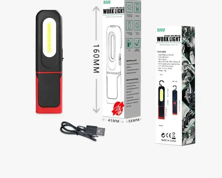 Portable USB Rechargeable Magnetic COB LED Work Light Hanging Lamp with Battery - Camping Torch