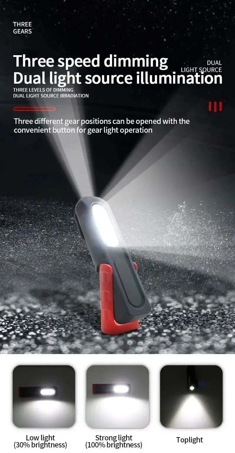 Portable USB Rechargeable Magnetic COB LED Work Light Hanging Lamp with Battery - Camping Torch