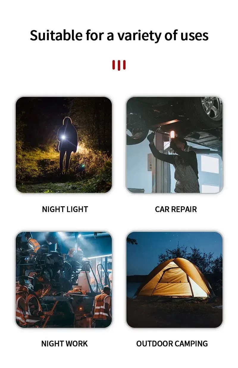 Portable USB Rechargeable Magnetic COB LED Work Light Hanging Lamp with Battery - Camping Torch