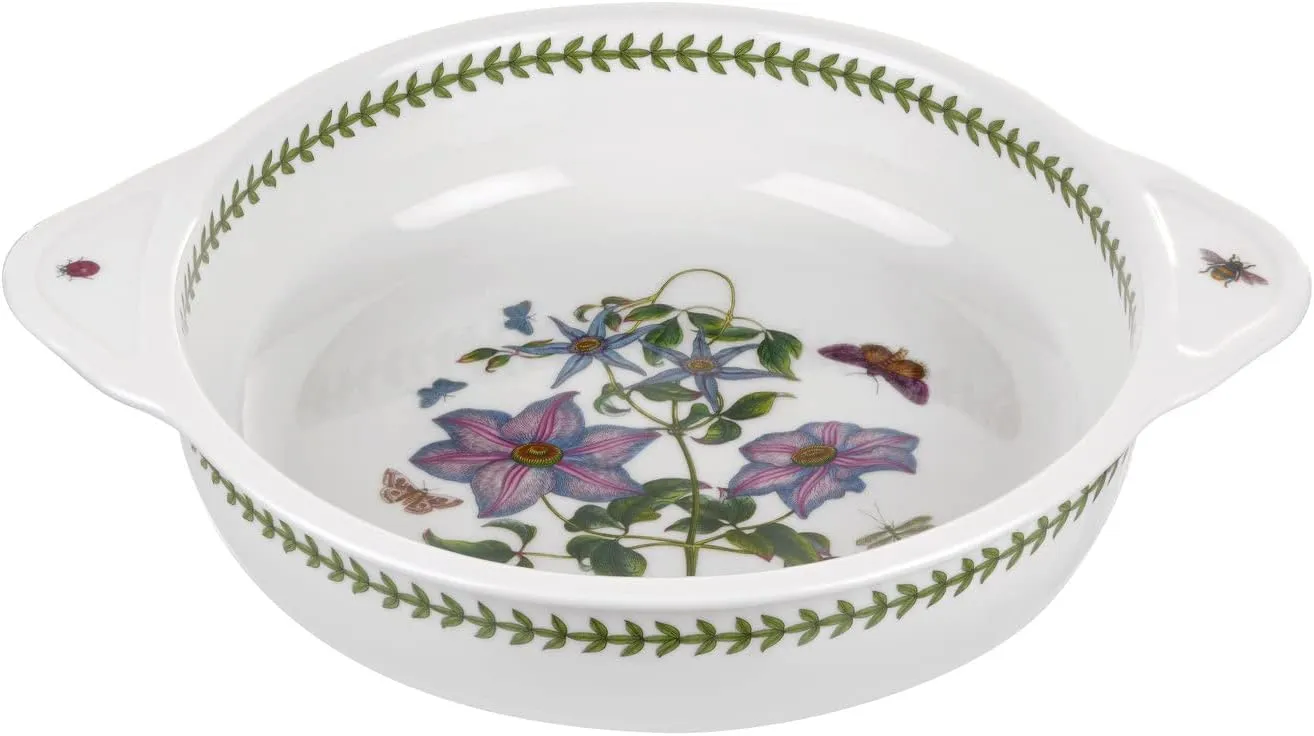 Portmeirion Botanic Garden 10" Round Baking Dish, Clematis Motif - Durable Porcelain Serveware with Chip-Resistant Glaze, Oven, Microwave, Freezer, Dishwasher Safe - Functional Bakware & Roaster