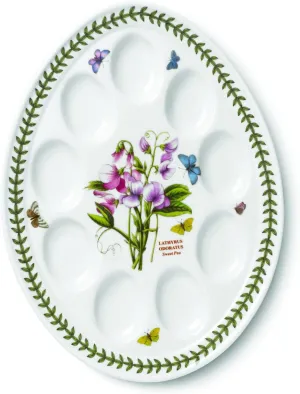 Portmeirion Botanic Garden 12-inch Devilled Egg Platter, Sweet Pea Motif - Durable Porcelain Serveware with Chip-Resistant Glaze - Dishwasher, Microwave, Freezer, Oven Safe Elegant Tableware
