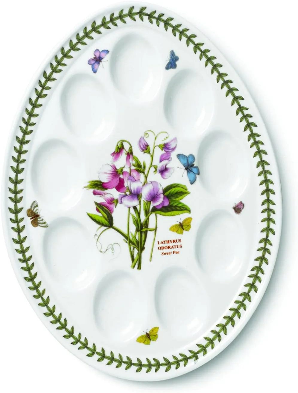 Portmeirion Botanic Garden 12-inch Devilled Egg Platter, Sweet Pea Motif - Durable Porcelain Serveware with Chip-Resistant Glaze - Dishwasher, Microwave, Freezer, Oven Safe Elegant Tableware