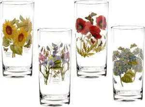 Portmeirion Botanic Garden 15oz Highball Glasses, Set of 4 - Assorted Floral Motifs, Chip-Resistant Glassware for Home Bar, Weddings, Special Occasions - Barware for Home Bartending