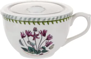 Portmeirion Botanic Garden 20oz Jumbo Cup with Lid, Cyclamen Motif - Fine Porcelain Mug with Chip Resistant Glaze, Dishwasher & Microwave Safe - Floral Print Mug Ideal for Coffee, Tea, Soup