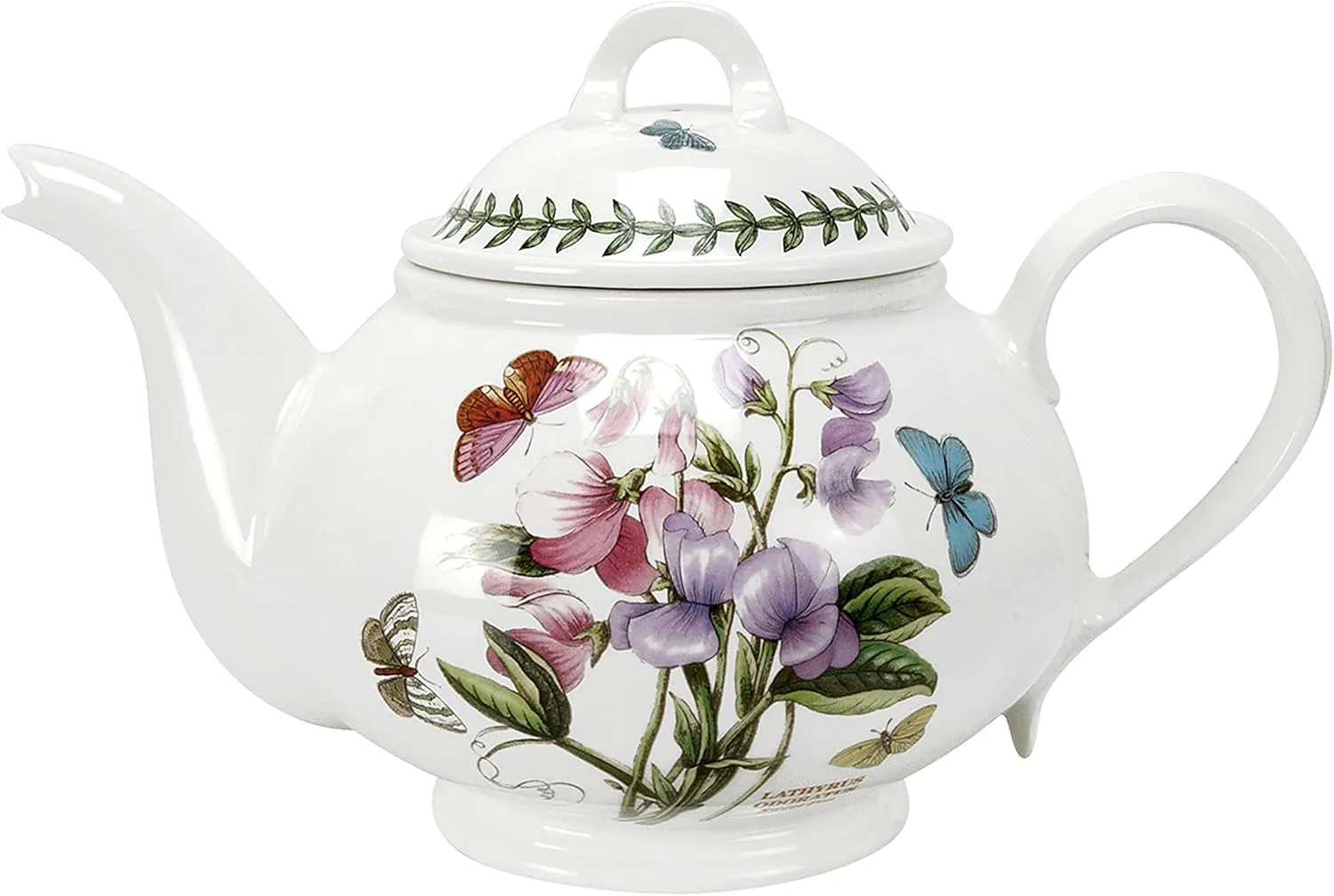 Portmeirion Botanic Garden 32oz Teapot - Sweet Pea Motif, Fine Earthenware, Chip-Resistant Glaze, Dishwasher & Microwave Safe, Made in England - Ideal for Afternoon Tea & Brunch