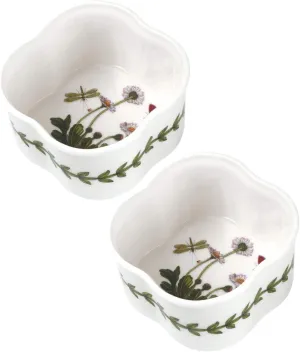 Portmeirion Botanic Garden 3.5" Scallop Ramekin (Set of 2) - Daisy Motif, Fine Porcelain Mini Bowls, Dishwasher, Microwave, Freezer, Oven Safe - Vintage Inspired Serveware for Desserts & Baking