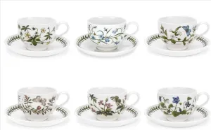 Portmeirion Botanic Garden 7oz Teacup & Saucer (Set of 4) - Poppy Motif, Earthenware Tea Set, Chip-Resistant Glaze - Dishwasher, Microwave, Freezer, Warm Oven Safe - Floral Afternoon Tea Drinkware