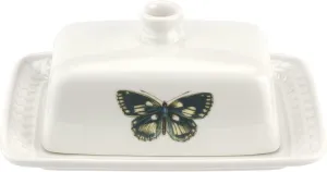 Portmeirion Botanic Garden Harmony Covered Butter Dish, 7.5 Inch - Porcelain Butter Keeper with Butterfly Motif - Dishwasher, Microwave, Freezer, Oven Safe - Vintage Inspired Kitchenware