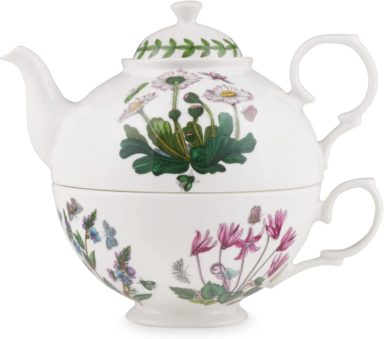 Portmeirion Botanic Garden Tea Set - 12oz Teapot & Teacup with Assorted Floral Motifs - Durable Porcelain Tea Set for Afternoon Tea - Chip-Resistant Glaze, Microwave, Dishwasher, Freezer Safe