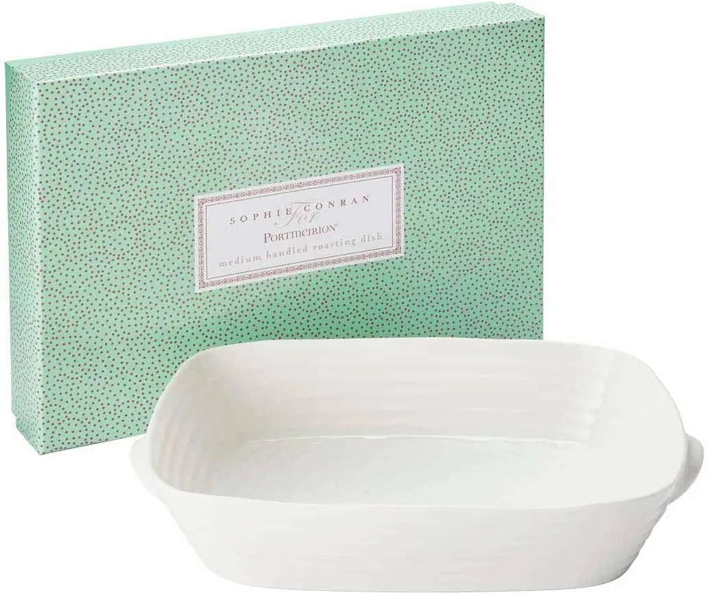 Portmeirion Sophie Conran Rectangular Handled Roasting Dish, 13" x 9.5" Casserole Dish for Oven, Dishwasher, Microwave, Freezer Safe, Porcelain Cookware, Ideal for Everyday & Holiday Baking