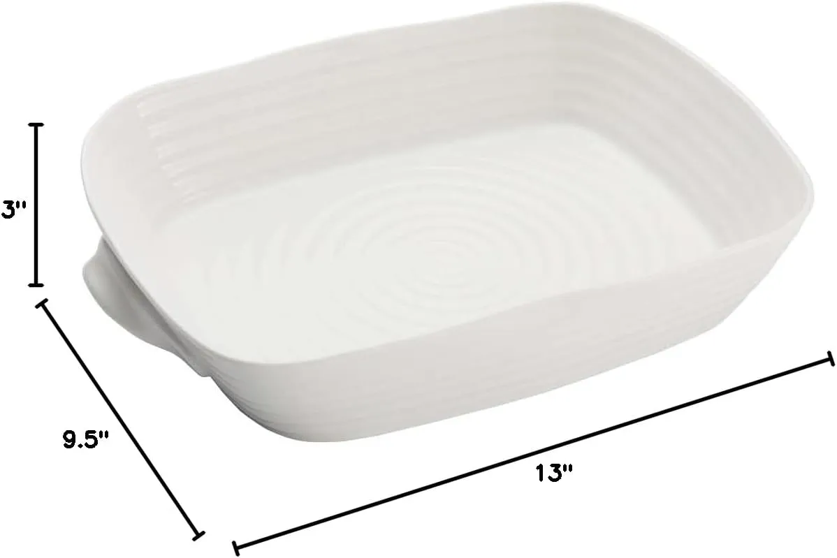 Portmeirion Sophie Conran Rectangular Handled Roasting Dish, 13" x 9.5" Casserole Dish for Oven, Dishwasher, Microwave, Freezer Safe, Porcelain Cookware, Ideal for Everyday & Holiday Baking