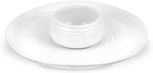 Portmeirion Sophie Conran White 2-Piece Chip and Dip Set | Round Serving Tray for Appetizers, Veggies, and Snacks | Made from Fine Porcelain | Dishwasher and Microwave Safe