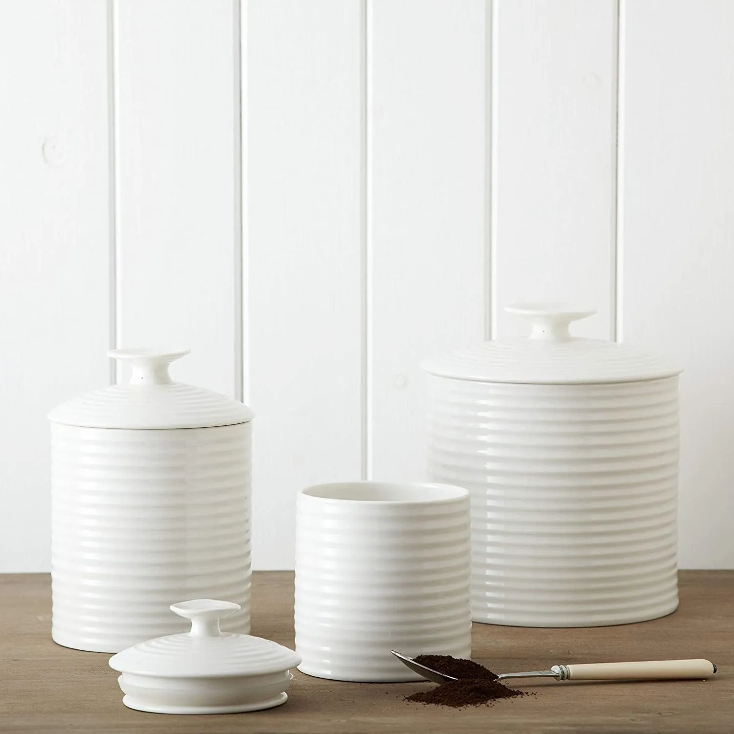 Portmeirion Sophie Conran White Large Canister | 80 Ounce Food Storage Container with Lid | Porcelain Canister for Pantry, Home, and Kitchen Countertop
