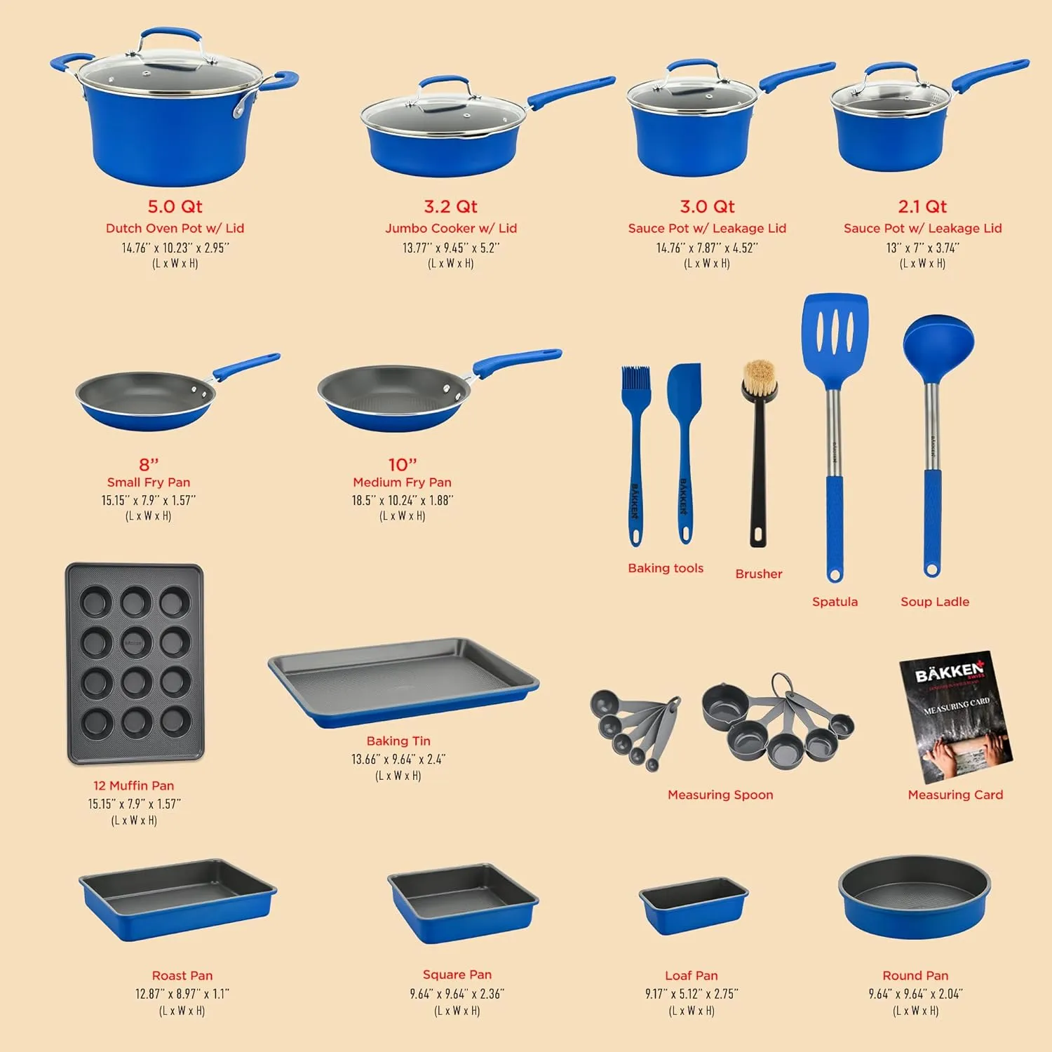 Pots and Pans Set Non Stick Ceramic, 23-Piece Cookware & Bakeware Sets with Plaid Pattern, Stackable Design, Dishwasher Safe, Stain-resistant, Oven & All-Stove Safe, Tempered Glass Lid, Blue