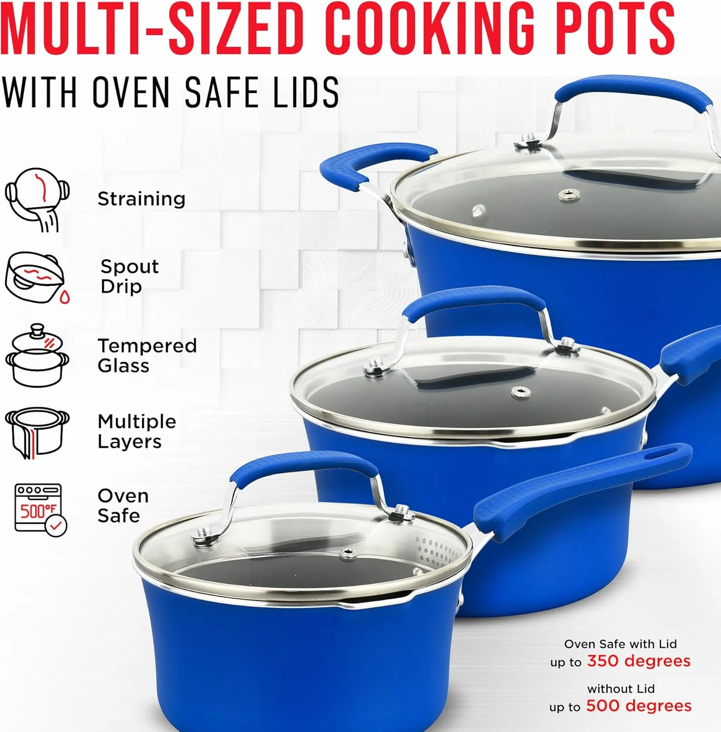 Pots and Pans Set Non Stick Ceramic, 23-Piece Cookware & Bakeware Sets with Plaid Pattern, Stackable Design, Dishwasher Safe, Stain-resistant, Oven & All-Stove Safe, Tempered Glass Lid, Blue