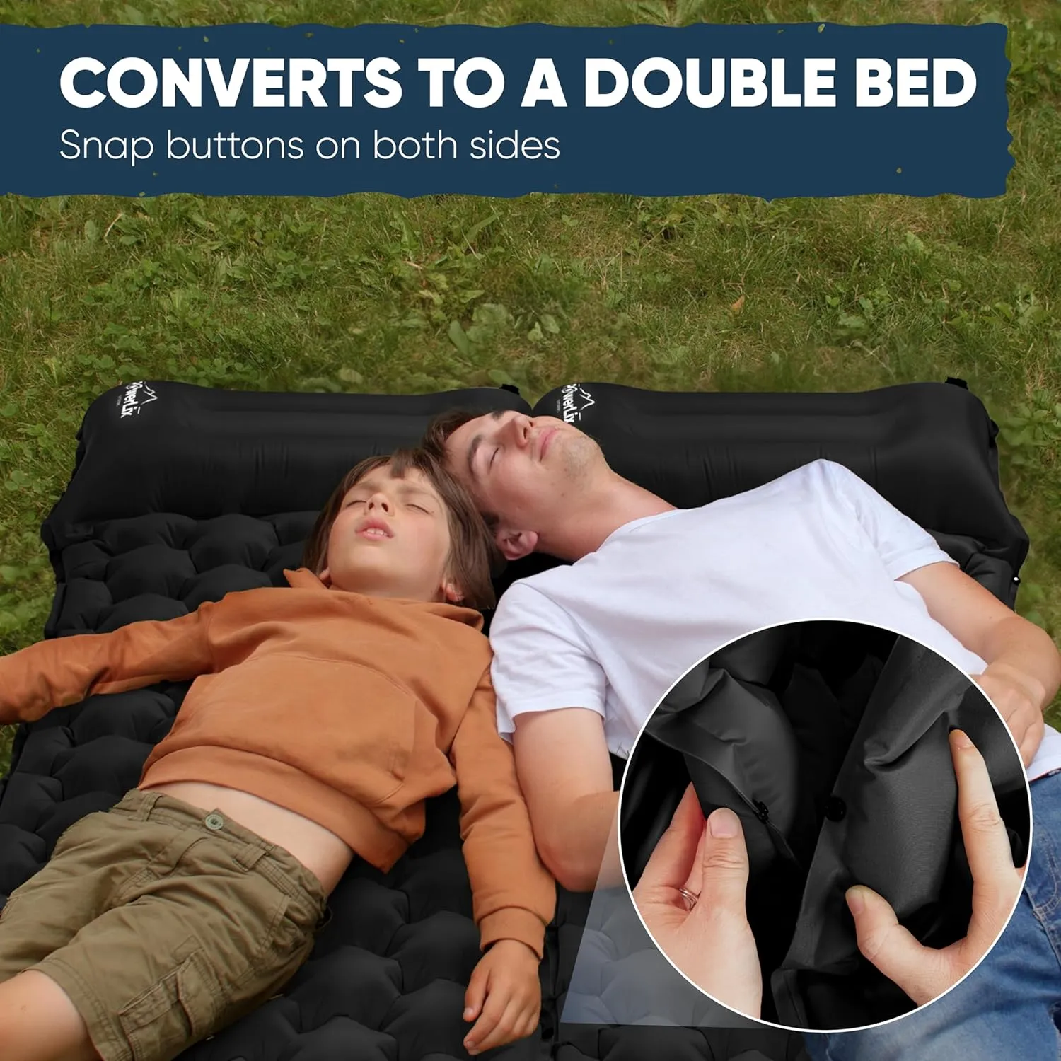 POWERLIX Sleeping Pad for Camping with Built in Pillow, Foot Pump Inflatable Camping Mat Bed, Lightweight Outdoor Camping Air Mattress Camping Pad for Backpacking Hiking Travelling Black