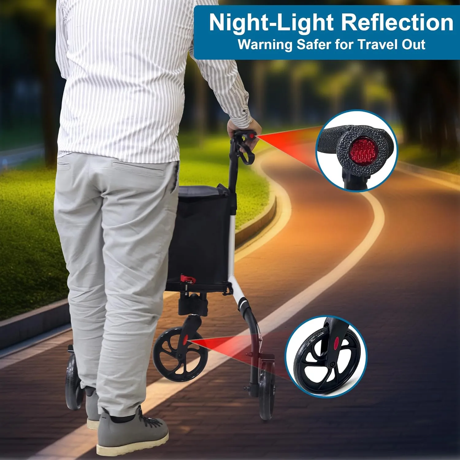 Premium 3 Wheel Rollator Walker for Seniors, Lightweight Foldable Elderly Three Wheeled Rollator with Storage Bag, Aluminum Mobility Aid Rolling Walker (Black & White)