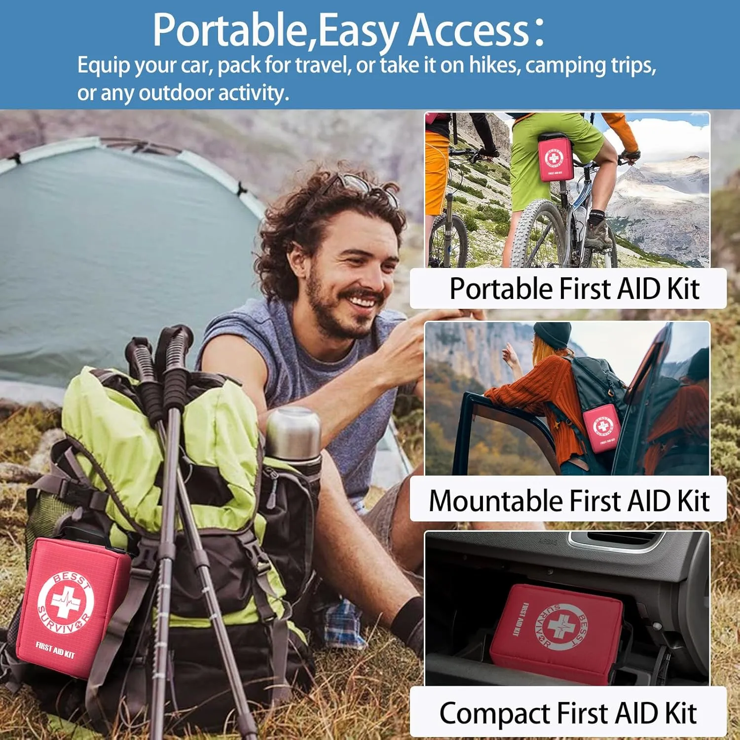 Premium First Aid Kit with Labelled Compartments, Molle System Trauma Kits for Car, Home, Hiking, School, Professional Medical Kits for Outdoor Emergencies & Home Medical Supplies -221 Pieces Set