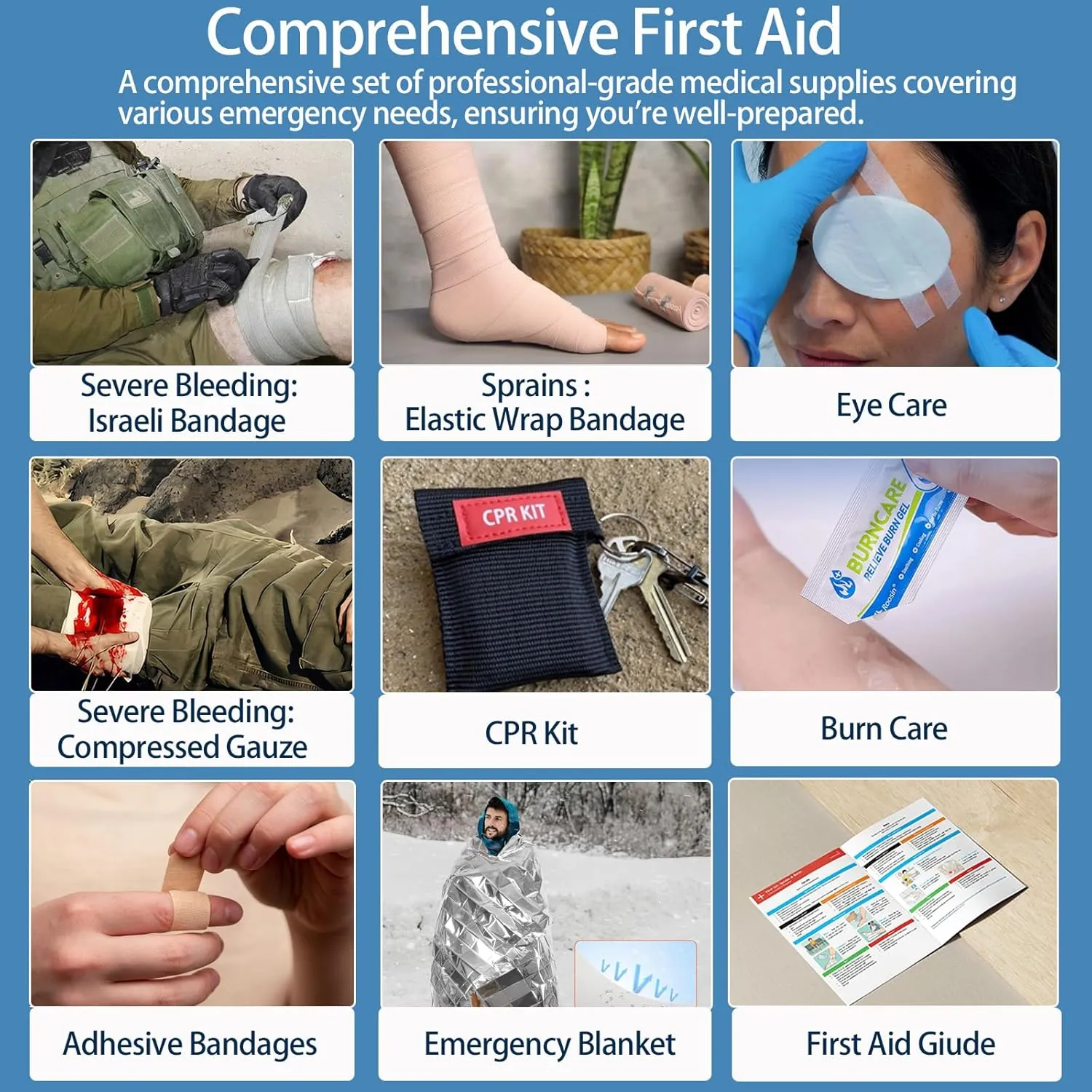 Premium First Aid Kit with Labelled Compartments, Molle System Trauma Kits for Car, Home, Hiking, School, Professional Medical Kits for Outdoor Emergencies & Home Medical Supplies -221 Pieces Set