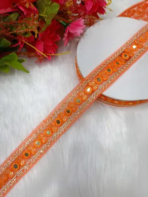 Premium Foil Mirror Lace in Vibrant Orange – 9 Meters