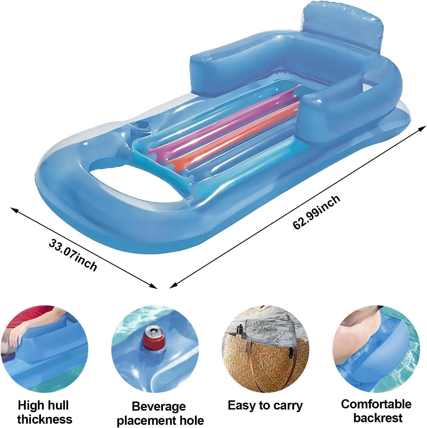 Premium Recliner Pool Lounger Float,Tanning Pool Float with Backrest and Cup Holder,Inflatable Pool Floats Adult with Fast Inflation,Swimming Mattress for Summer,Beach,Swimming Pool