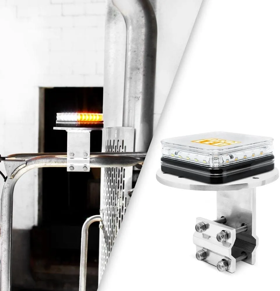 Pro LED MS75AC Class 1, Amber/White LED Mini Warning Light with Aluminum Mirror Mount Bracket Kit