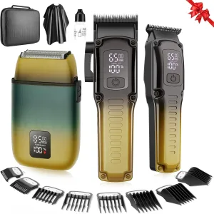 Professional Hair Clipper for Men, 3 in 1 Hair Clipper Beard Trimmer and Electric Foil Shaver Set with LED Display, Cordless Grooming Kit for Home, Travel, Barber, Ideal Gift for Him