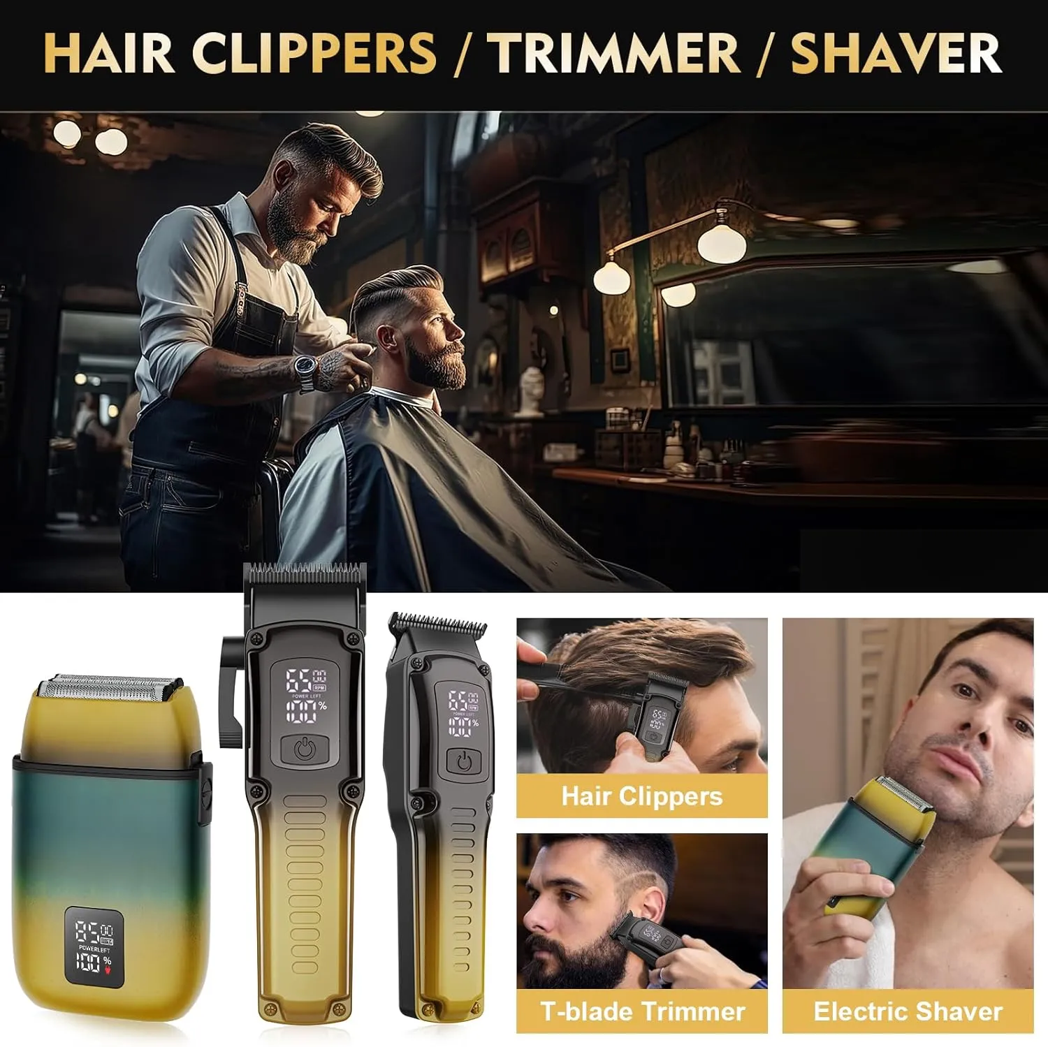 Professional Hair Clipper for Men, 3 in 1 Hair Clipper Beard Trimmer and Electric Foil Shaver Set with LED Display, Cordless Grooming Kit for Home, Travel, Barber, Ideal Gift for Him