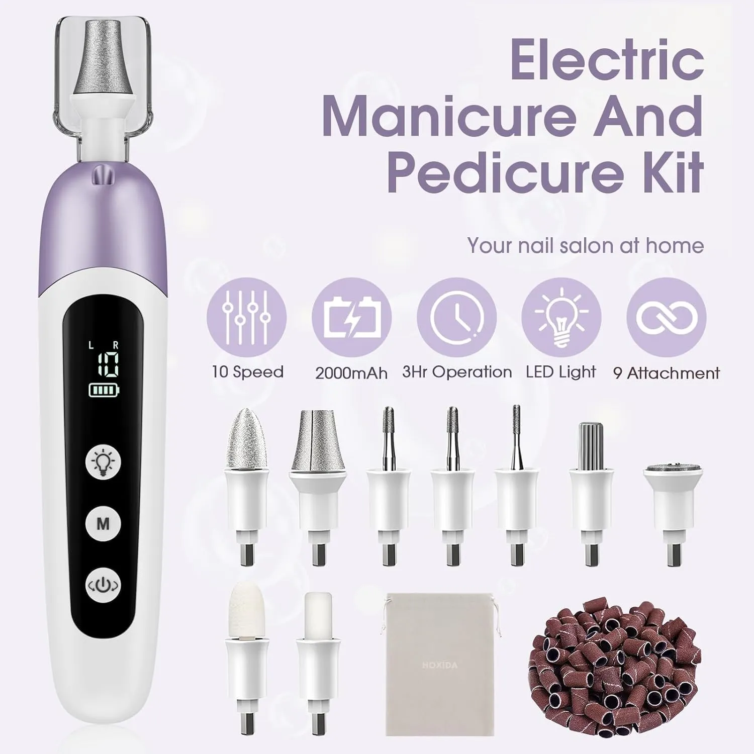 Professional Manicure Pedicure Kit with Memory Modes, Cordless Electric Nail File Set 10 Speed Portable Nail Drill Machine, Pedicure Tools for feet, Hand Foot Care Tool for Thick Nail Toenail Cuticle