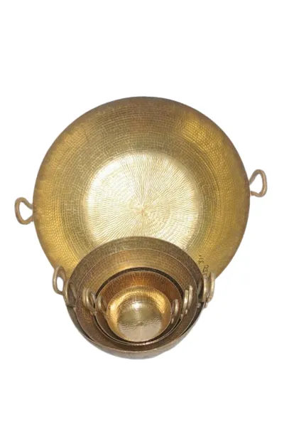 Pure Brass Hand Beaten Commercial Cooking Kadhai or Kadai with Tin Lined for Restaurant, 22", 18 ltr