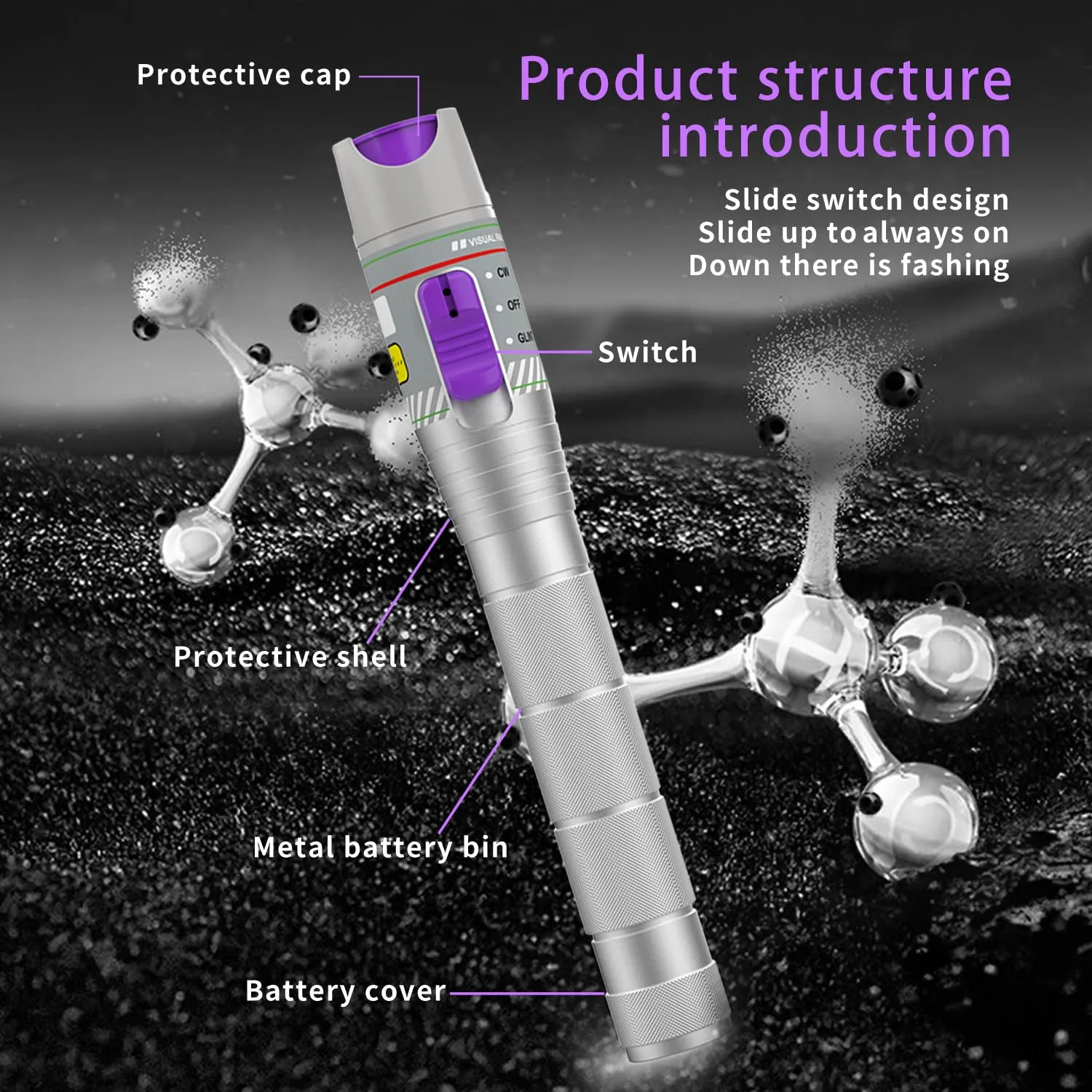 Purple 80KM Visual Fault Locator for Fiber Optic Cables, VFL Supports FC/ST/SC Interfaces, Long-Range Fault Finder, Fiber Light Pen Tester, High-Precision OTDR Mapping Tool for FTTH, Telecom