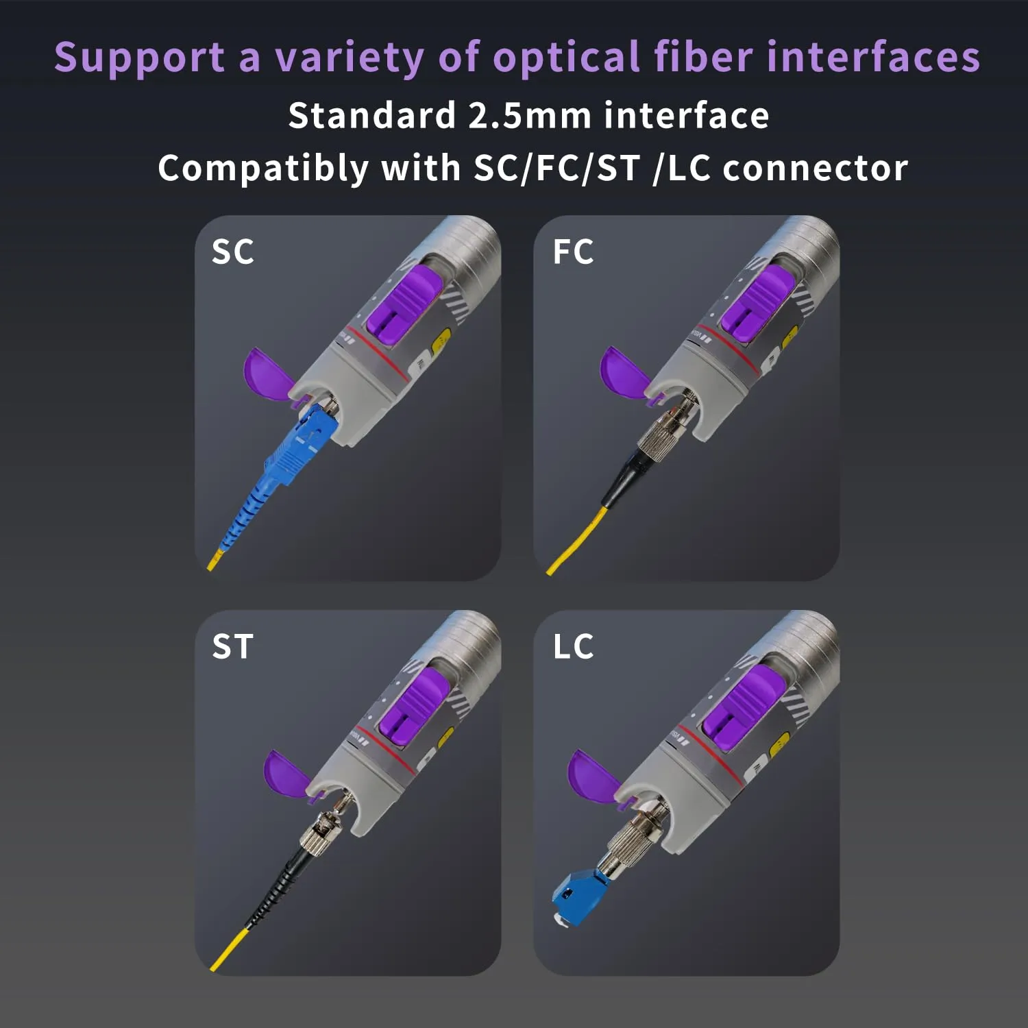 Purple 80KM Visual Fault Locator for Fiber Optic Cables, VFL Supports FC/ST/SC Interfaces, Long-Range Fault Finder, Fiber Light Pen Tester, High-Precision OTDR Mapping Tool for FTTH, Telecom