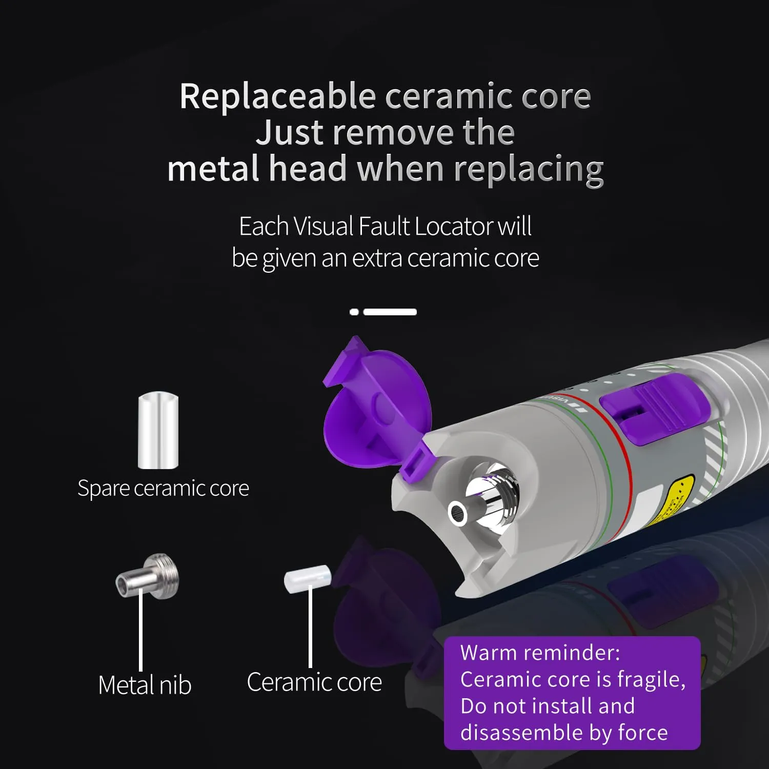 Purple 80KM Visual Fault Locator for Fiber Optic Cables, VFL Supports FC/ST/SC Interfaces, Long-Range Fault Finder, Fiber Light Pen Tester, High-Precision OTDR Mapping Tool for FTTH, Telecom