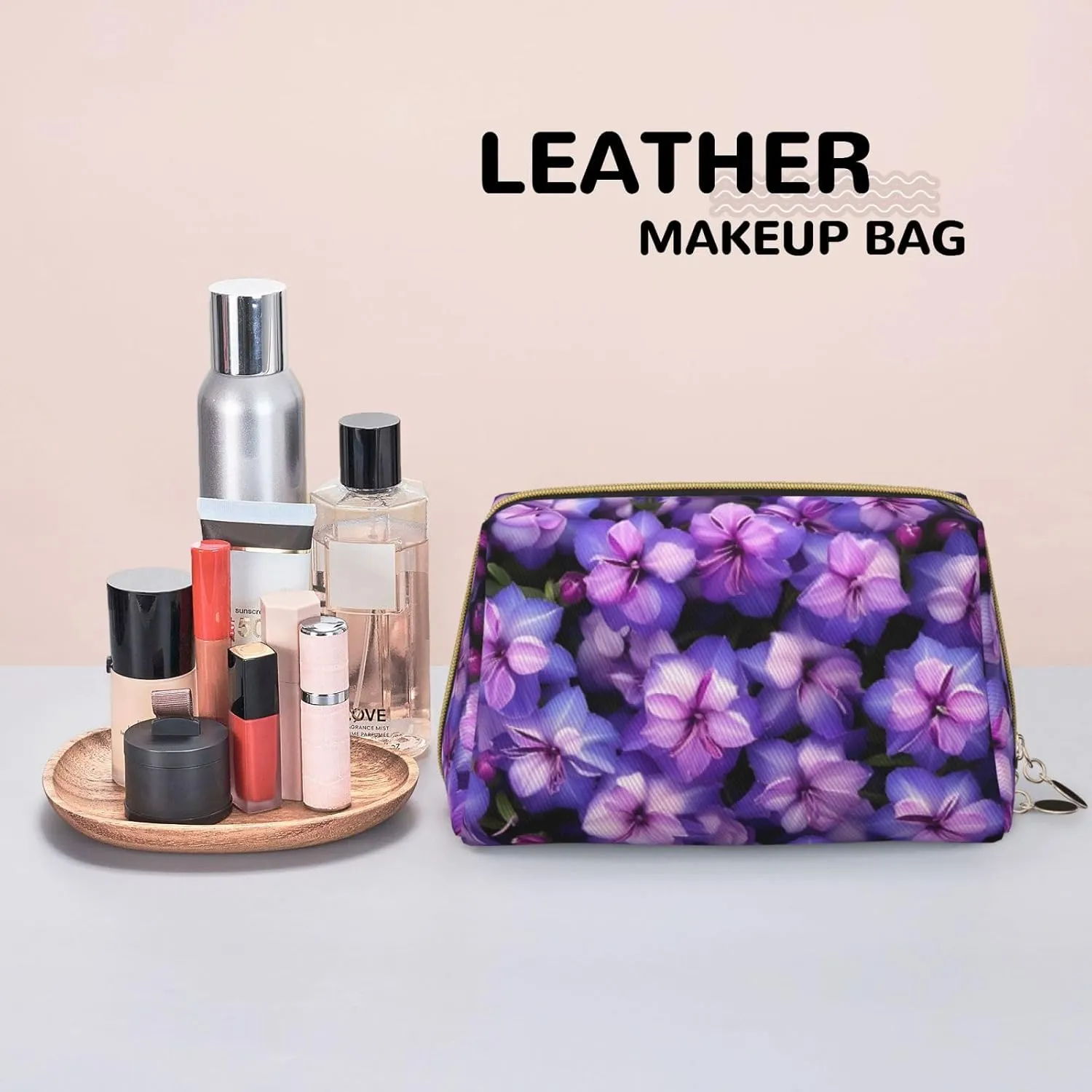 Purple Butterfly Print Toiletry Pouch, Travel-Friendly Makeup Organizer For Makeup Brushes, Lipsticks