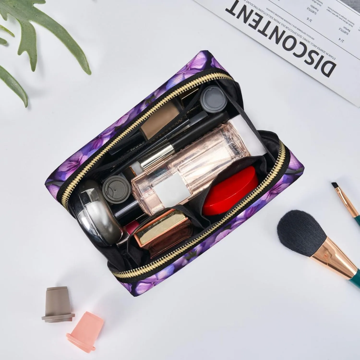 Purple Butterfly Print Toiletry Pouch, Travel-Friendly Makeup Organizer For Makeup Brushes, Lipsticks