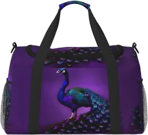 Purple Peacock pattern print Weekender Overnight Carry On Bag Gym Luggage Bag Duffel Bag for Travel Women