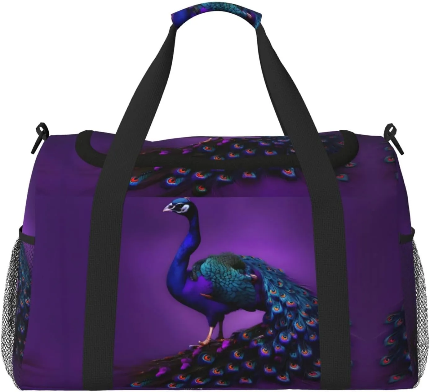 Purple Peacock pattern print Weekender Overnight Carry On Bag Gym Luggage Bag Duffel Bag for Travel Women