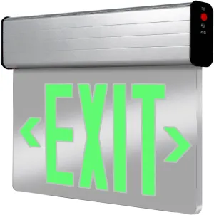 Qllite Led Edge-Lit Exit Sign with Battery Backup, Aluminum Housing Double Side Mirror Acrylic Panel Green Letters UL Listed, 120-347V, Top/Side/Wall Mount Emergency Exit Sign for Home Commercial Use