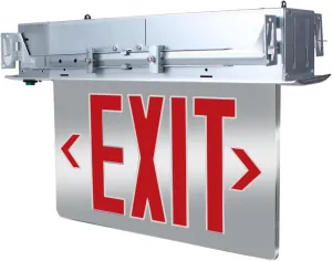 Qllite LED Exit Sign LED Edge-Lit Exit Sign Emergency Light with Battery Backup Recessed Mount Edge, Aluminum Housing, Double Side/Mirror Acrylic Panel, Red Letters, UL Listed, 120-347V Commercial Use