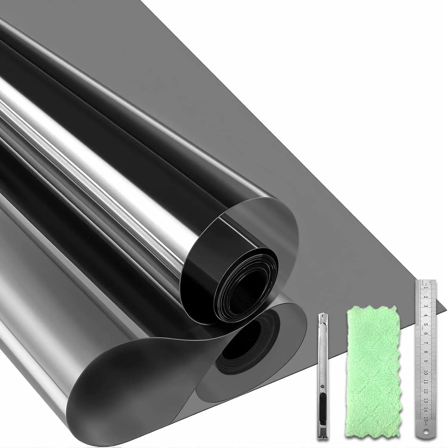 Qualsen One Way Window Film Privacy See Out Not in, Heat Blocker Window Tint for Home, Reflective Mirror Window Film Anti-UV Static Cling Sun Blocking Window Covering（Black-Silver, 23.6 x 78.7in）