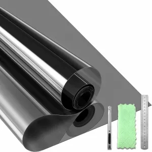 Qualsen One Way Window Film Privacy See Out Not in, Heat Blocker Window Tint for Home, Reflective Mirror Window Film Anti-UV Static Cling Sun Blocking Window Covering（Black-Silver, 23.6 x 78.7in）