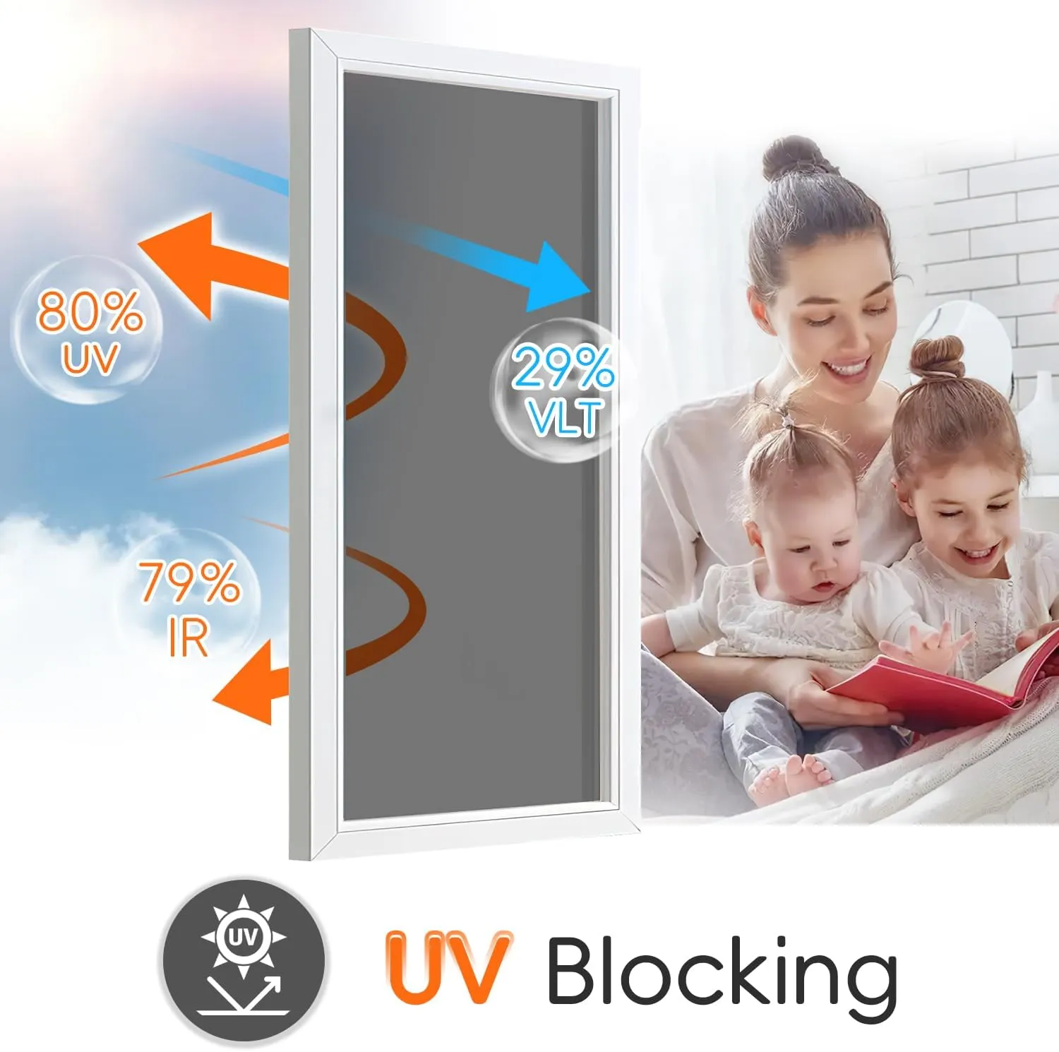 Qualsen One Way Window Film Privacy See Out Not in, Heat Blocker Window Tint for Home, Reflective Mirror Window Film Anti-UV Static Cling Sun Blocking Window Covering（Black-Silver, 23.6 x 78.7in）