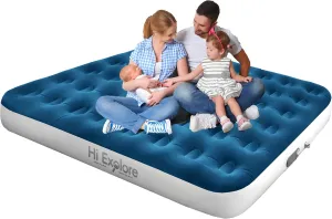 Queen Air Mattress with Built in Pump, Camping Air Bed, Inflatable Blow Up Mattress, for Home, Guests (Blue, 10" Height)