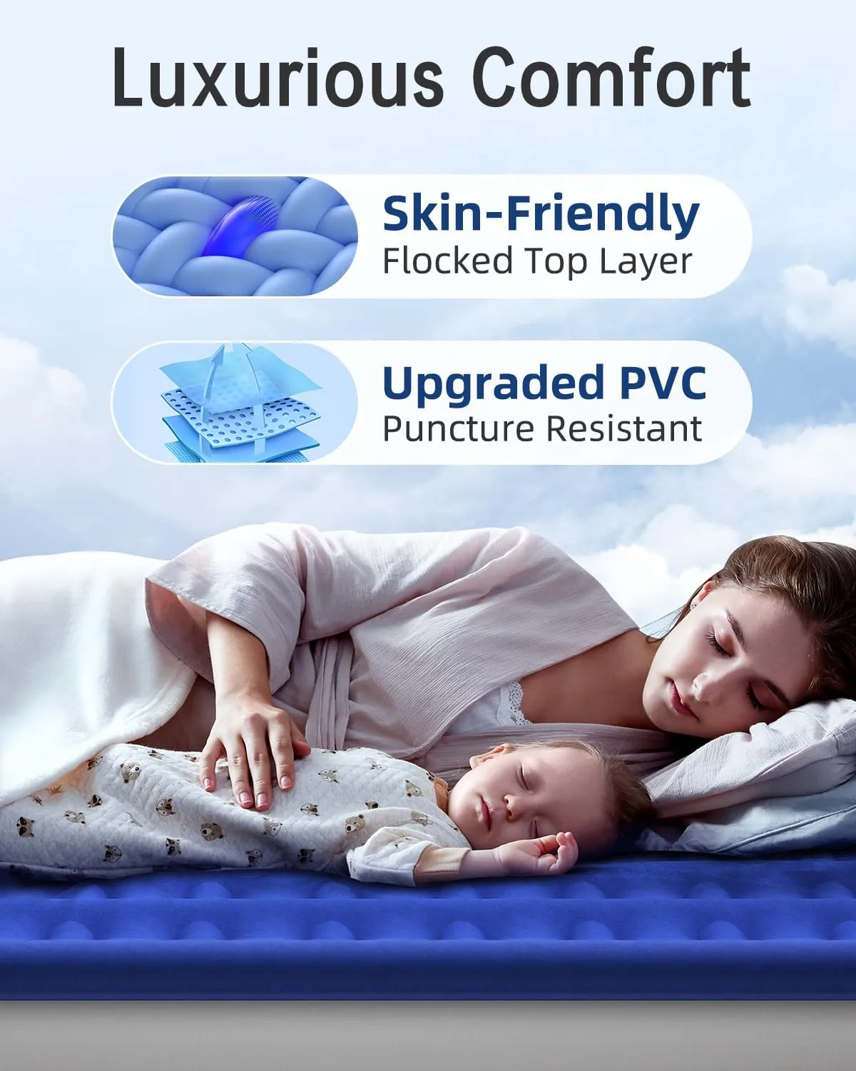 Queen Air Mattress with Built in Pump Luxurious Comfort 18"Raised Inflatable Mattress Queen Airbed Blow Up Mattress for Home and Guests 80"*60"*18"Air Bed 3 Mins Fast Inflate/Deflate 660lbs Max