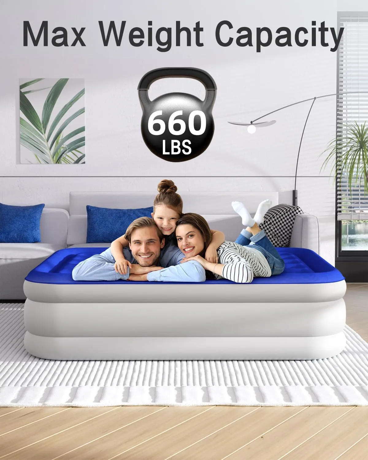 Queen Air Mattress with Built in Pump Luxurious Comfort 18"Raised Inflatable Mattress Queen Airbed Blow Up Mattress for Home and Guests 80"*60"*18"Air Bed 3 Mins Fast Inflate/Deflate 660lbs Max
