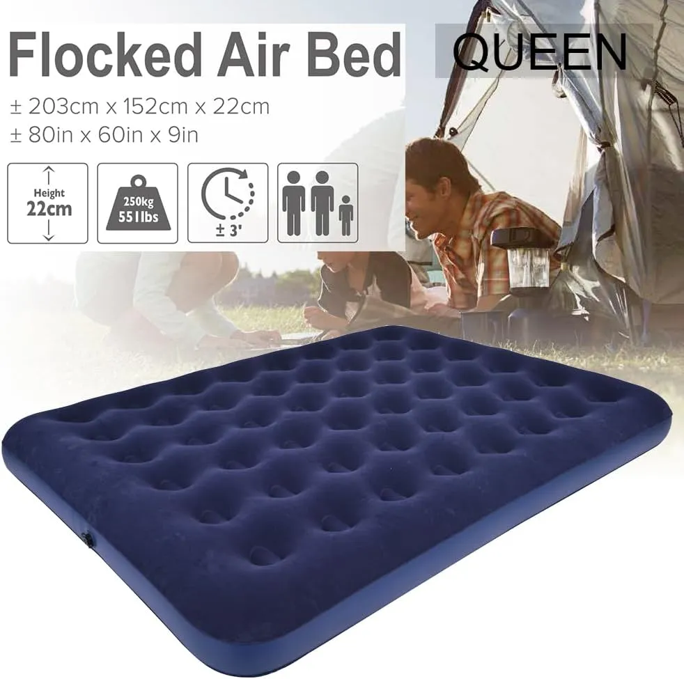 Queen Camping Air Mattress Inflatable Air Bed with Flocked Top for Indoor or Outdoor