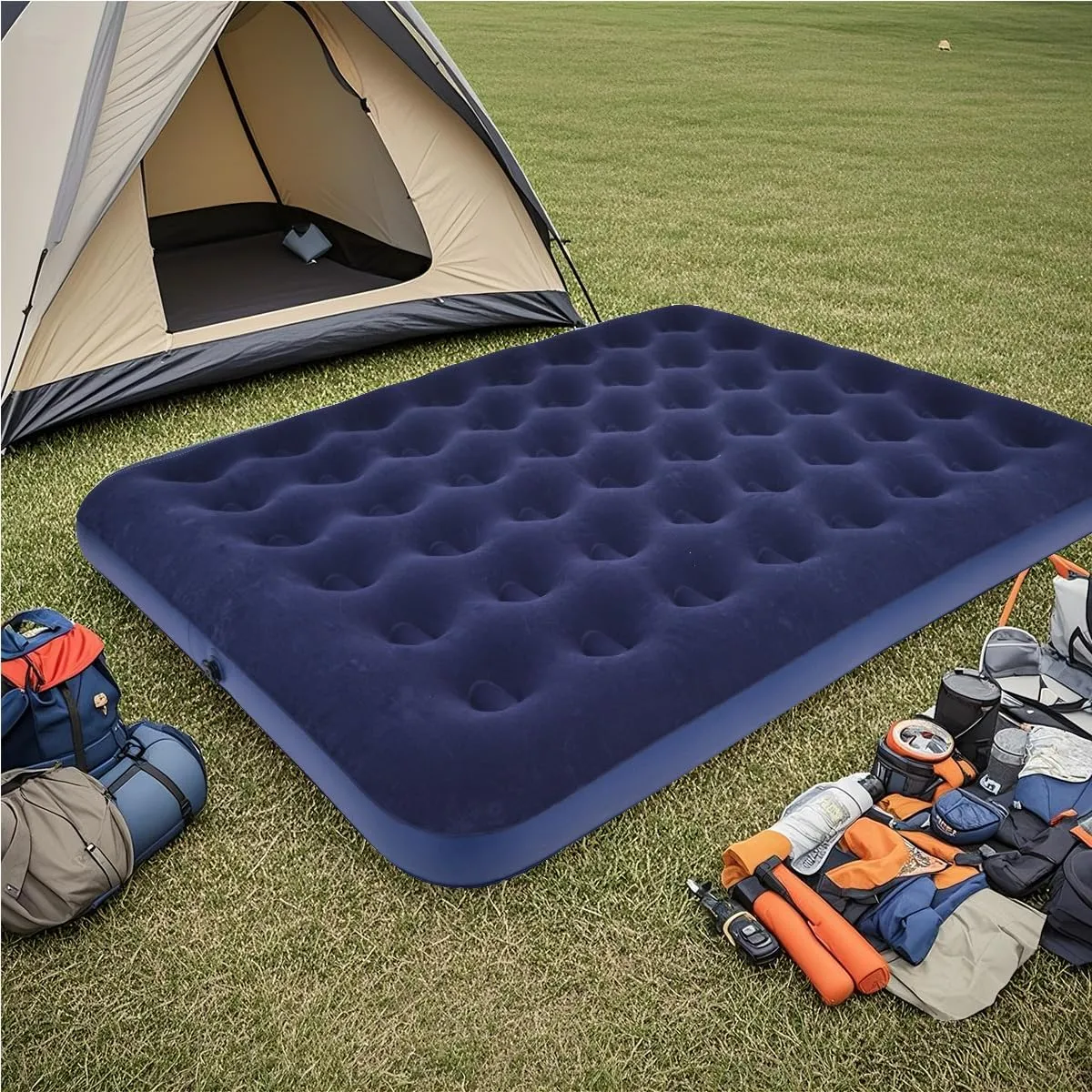 Queen Camping Air Mattress Inflatable Air Bed with Flocked Top for Indoor or Outdoor