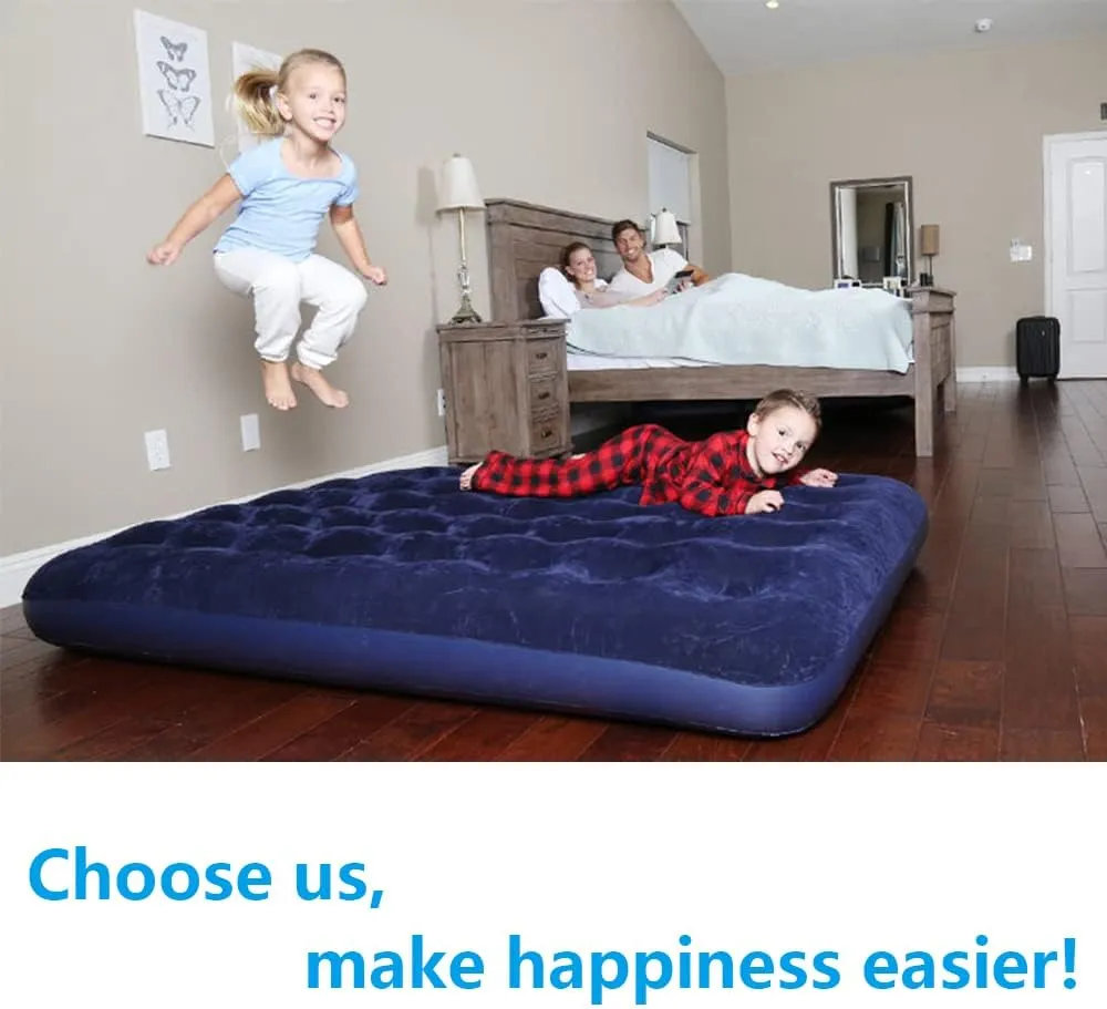 Queen Camping Air Mattress Inflatable Air Bed with Flocked Top