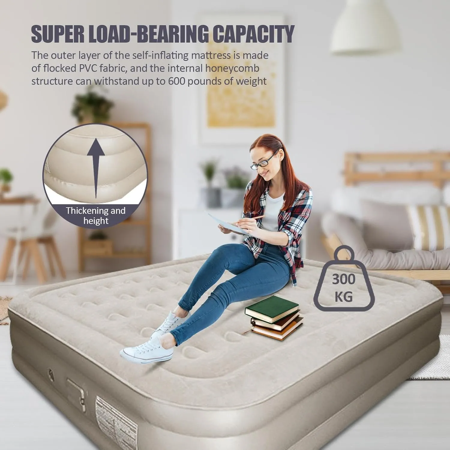 Queen Size Inflatable Mattress | Quick Inflation Deflation Air Bed,Queen Size Mattress, Comfort High Blow up Airbed for Home Travel, Picnic, Camping